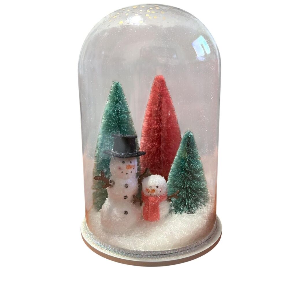 Merry Moments Snowglobe Cloche Snowman Trees Christmas Holiday Decor Tabletop